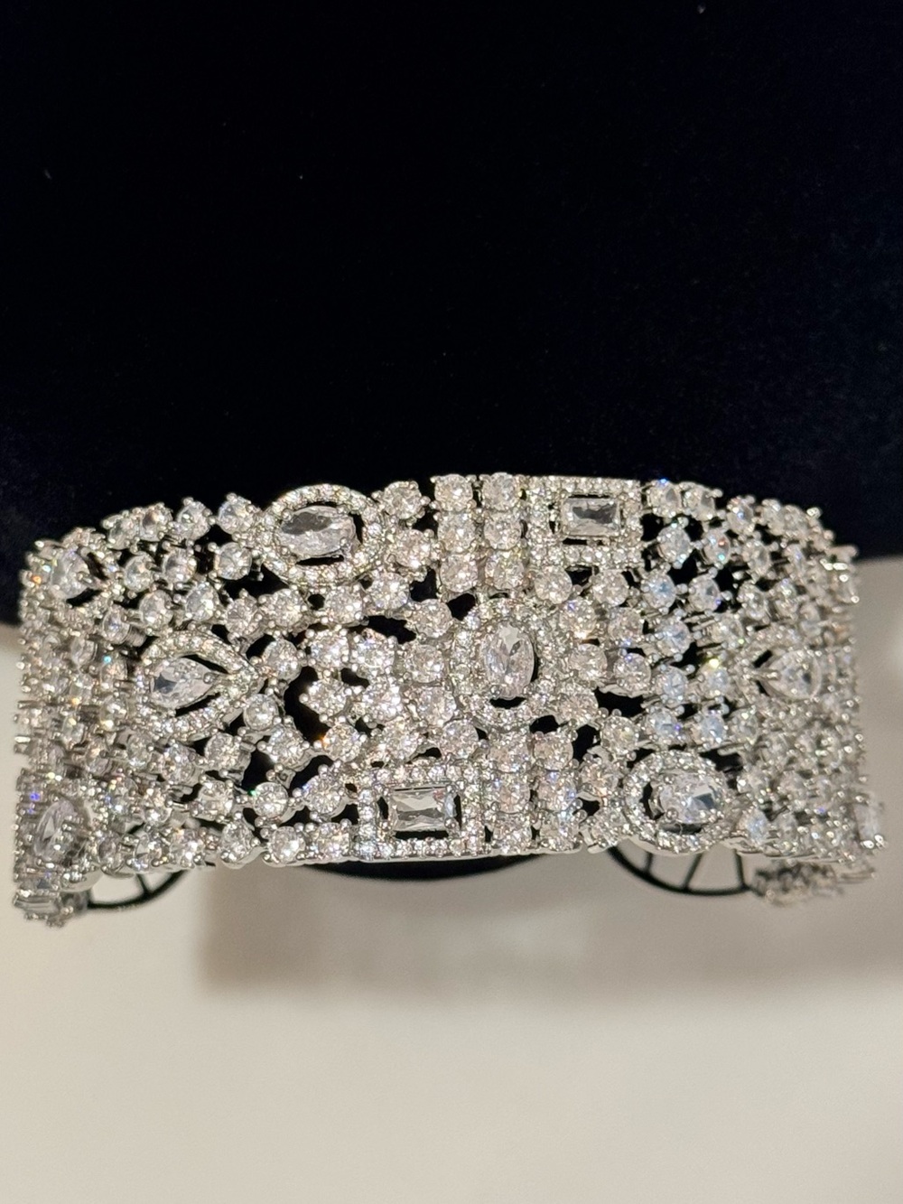 Sparkling Crystal Wide Cuff Bracelet for Wedding Special Occasions